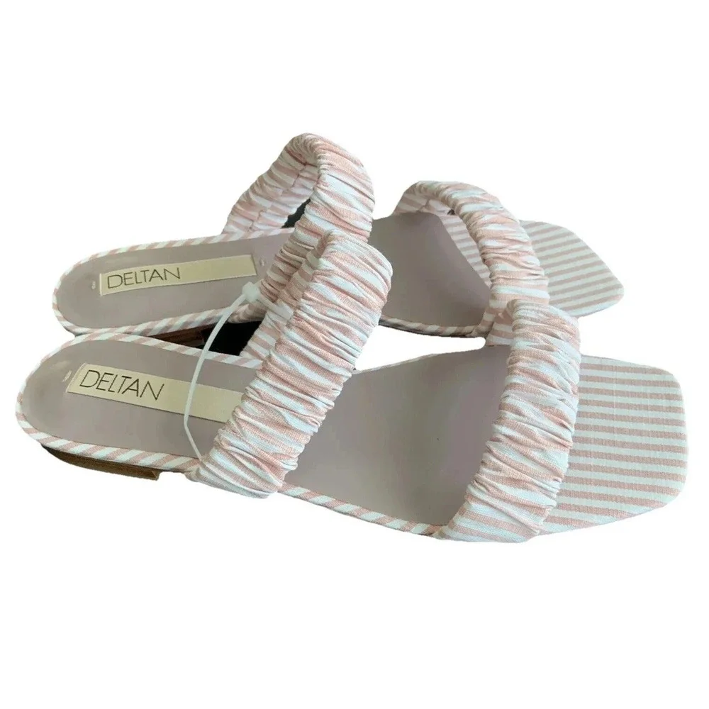 New Women's Slide sandals 8.5 square toe Comfy Lining Leather Sole Pink Stripe